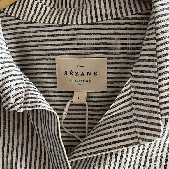 Sezane Tomboy Shirt | NWT | Ecru & Blue | Size 8 - Picture 7 of 7